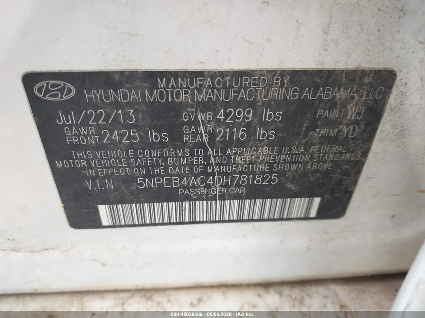 2013 HYUNDAI SONATA GLS