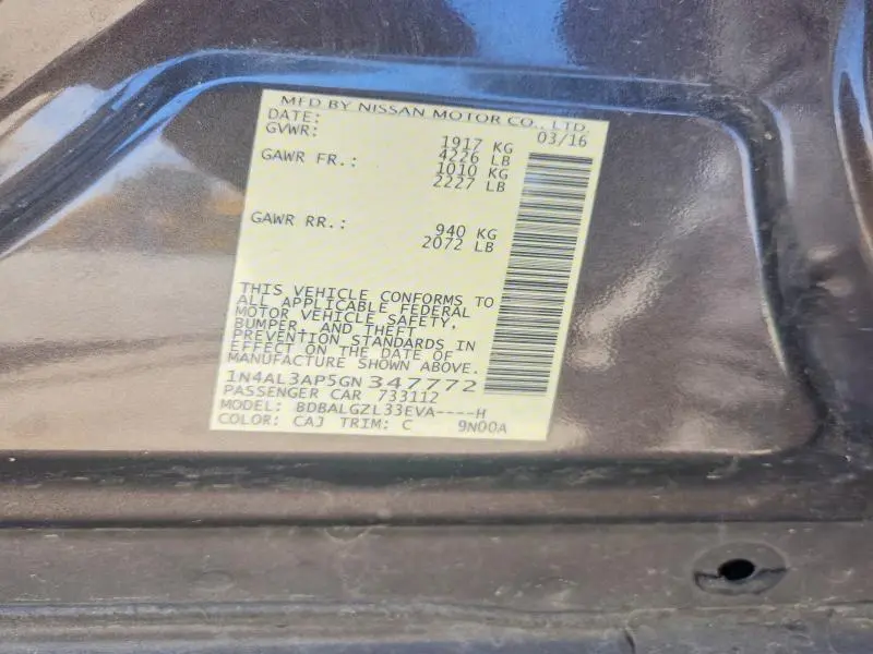 2016 NISSAN ALTIMA 2.5 S  