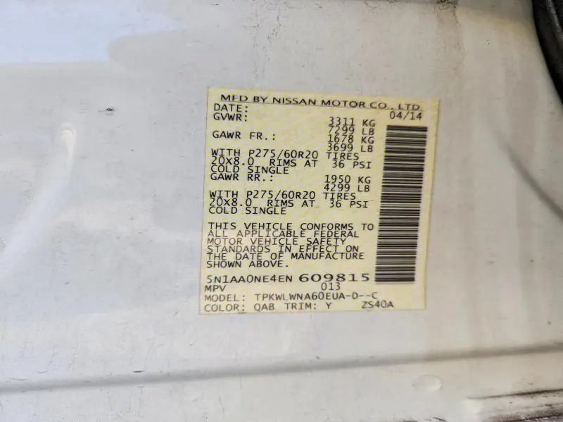 2014 NISSAN ARMADA PLATINUM  