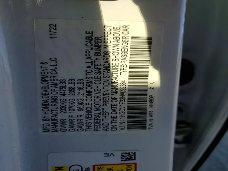 2022 HONDA ACCORD SPORT  