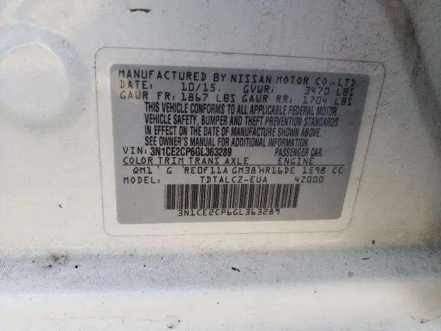 2016 NISSAN VERSA NOTE S  