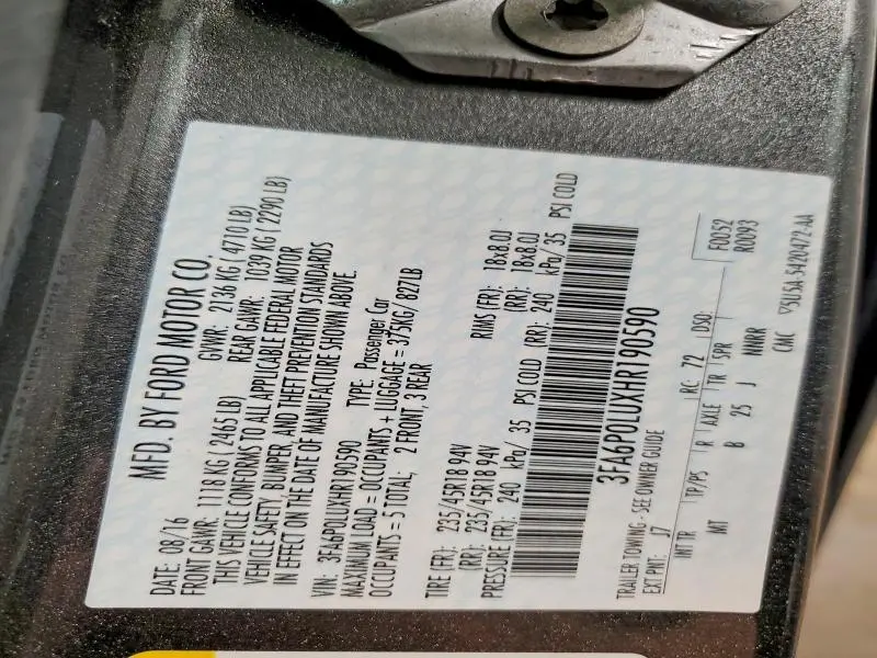 2017 FORD FUSION SE HYBRID  