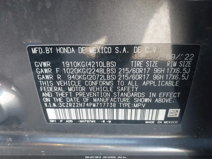 2023 HONDA HR-V AWD EX-L