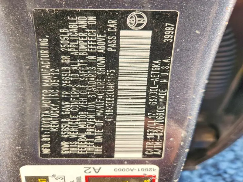 2012 TOYOTA AVALON BASE  