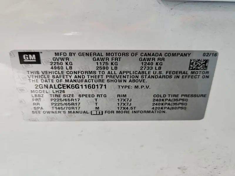 2016 CHEVROLET EQUINOX LT  