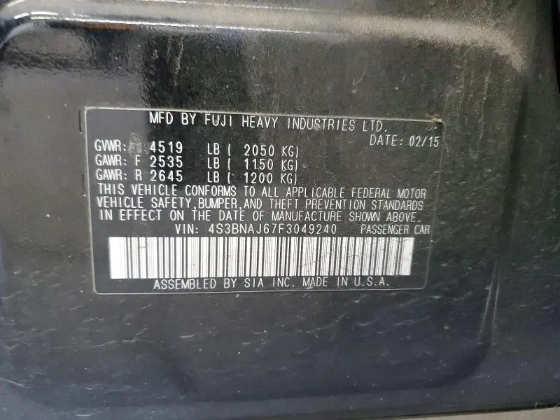 2015 SUBARU LEGACY 2.5I LIMITED  