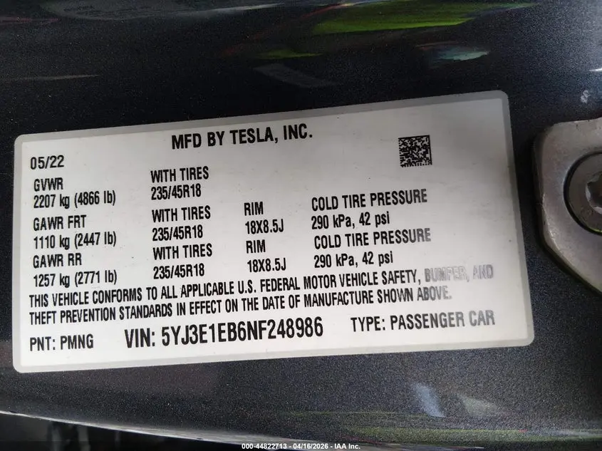 2022 TESLA MODEL 3 LONG RANGE DUAL MOTOR ALL-WHEEL DRIVE