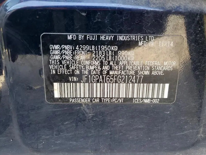 2015 SUBARU IMPREZA SPORT  