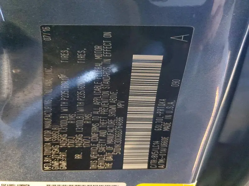 2016 TOYOTA SIENNA XLE  