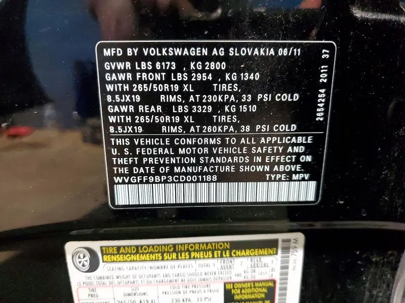 2012 VOLKSWAGEN TOUAREG V6  