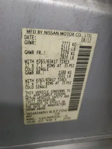 2012 NISSAN PATHFINDER S  