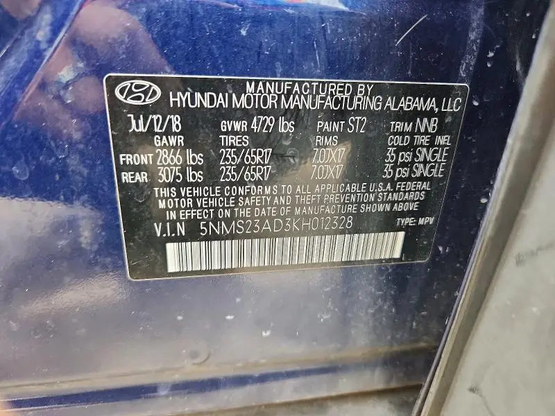 2019 HYUNDAI SANTA FE SE  