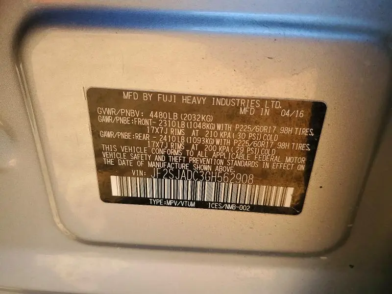 2016 SUBARU FORESTER 2.5I PREMIUM  