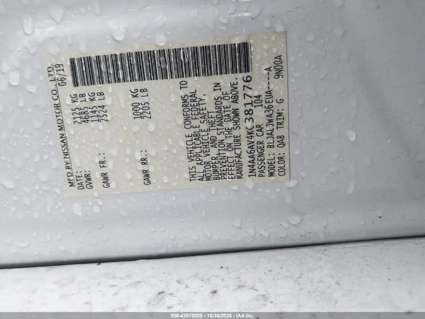 2019 NISSAN MAXIMA 3.5 SV