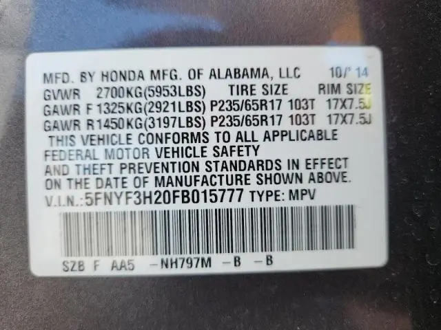 2015 HONDA PILOT LX  