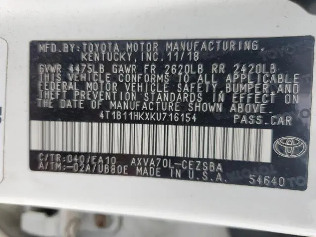 2019 TOYOTA CAMRY L  