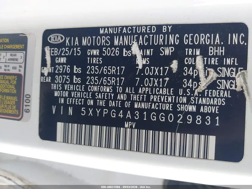 2016 KIA SORENTO 2.4L LX