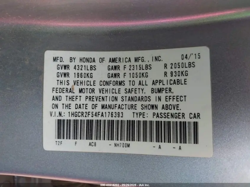 2015 HONDA ACCORD SPORT