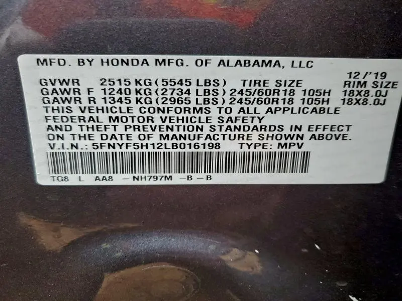 2020 HONDA PILOT LX  