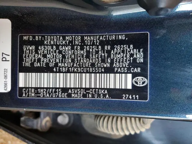 2012 TOYOTA CAMRY BASE