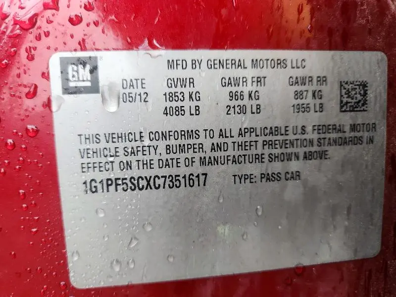 2012 CHEVROLET CRUZE LT  