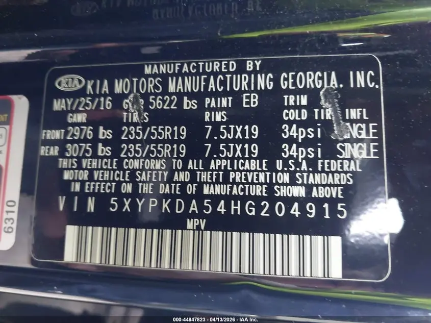 2017 KIA SORENTO 3.3L SXL