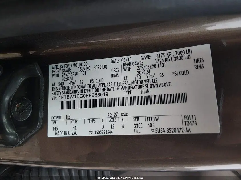 2015 FORD F-150 LARIAT