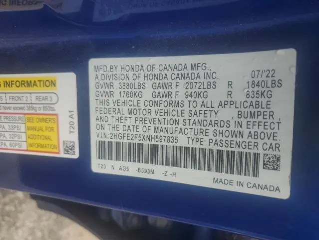 2022 HONDA CIVIC SPORT  