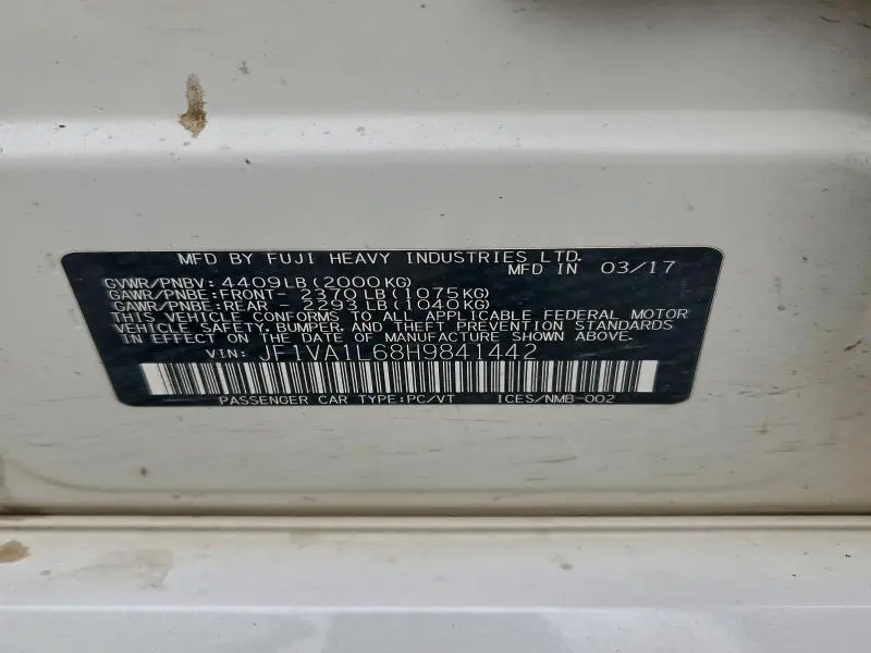 2017 SUBARU WRX LIMITED  