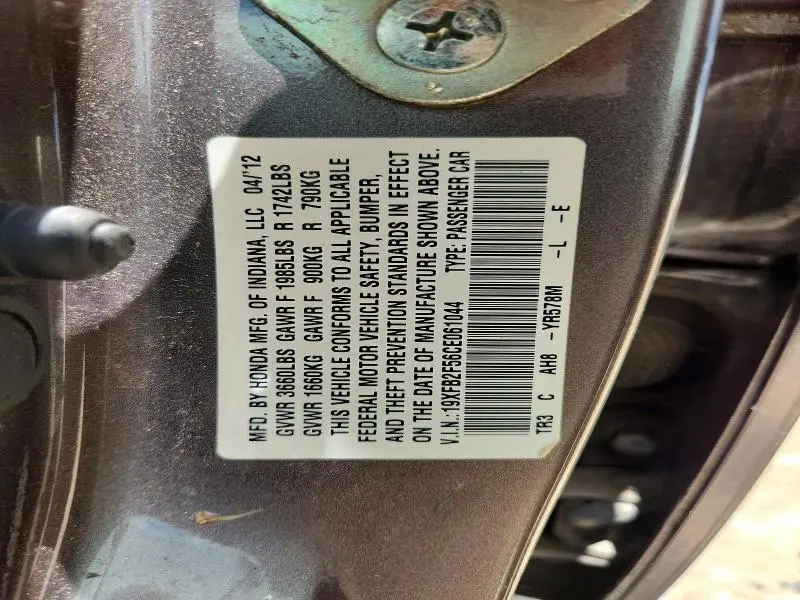 2012 HONDA CIVIC LX  