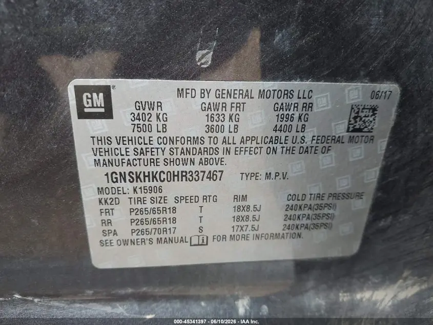 2017 CHEVROLET SUBURBAN LT