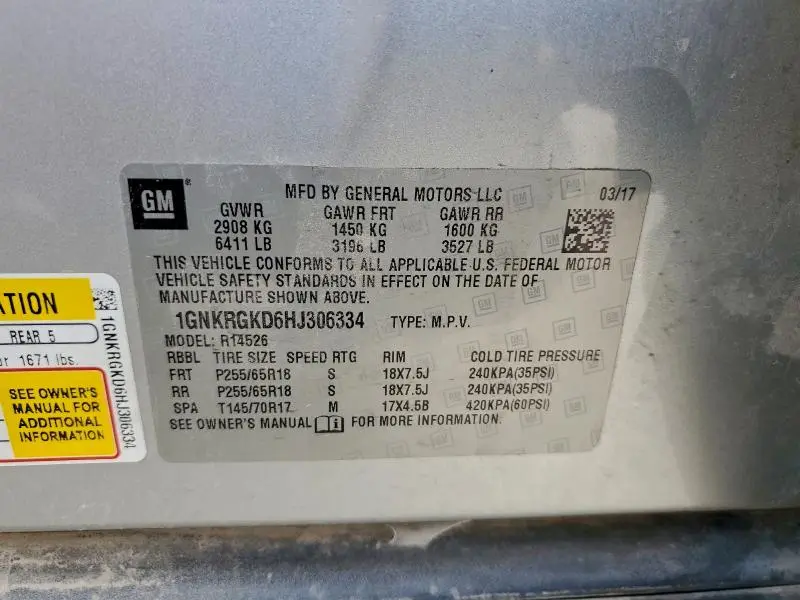 2017 CHEVROLET TRAVERSE LT  