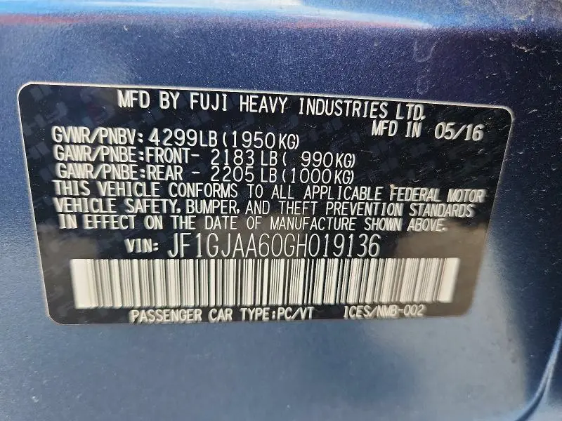 2016 SUBARU IMPREZA   