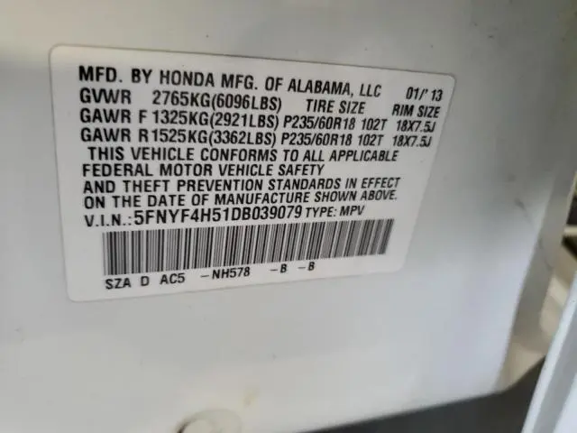 2013 HONDA PILOT EXL  