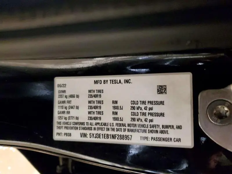 2022 TESLA MODEL 3   