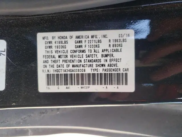 2016 HONDA ACCORD LX-S  