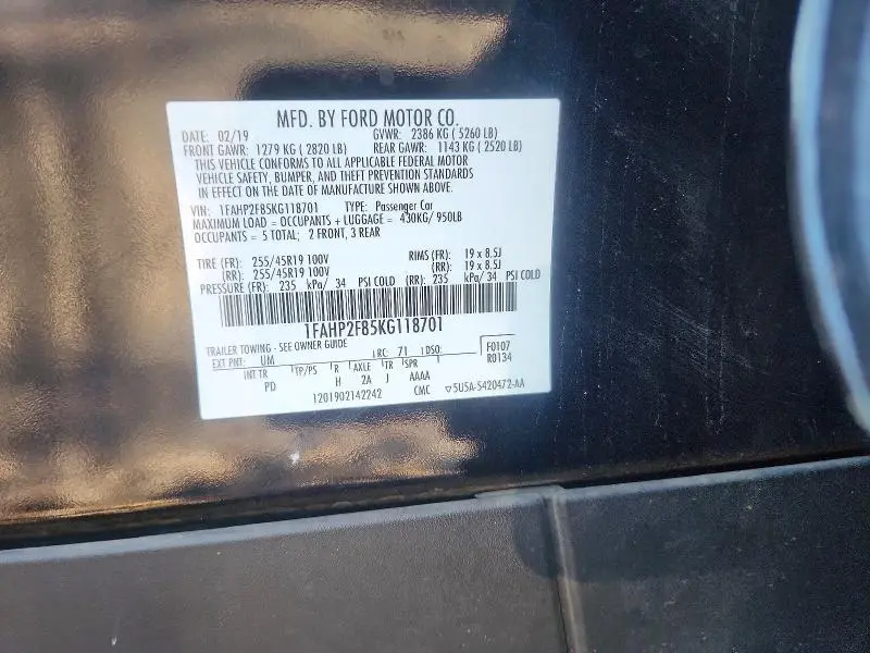 2019 FORD TAURUS LIMITED  