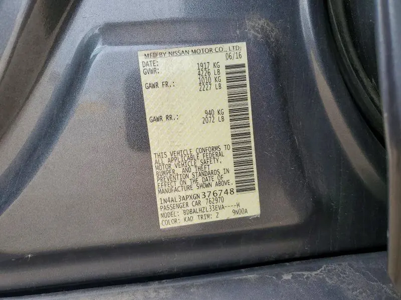 2016 NISSAN ALTIMA 2.5 SR  