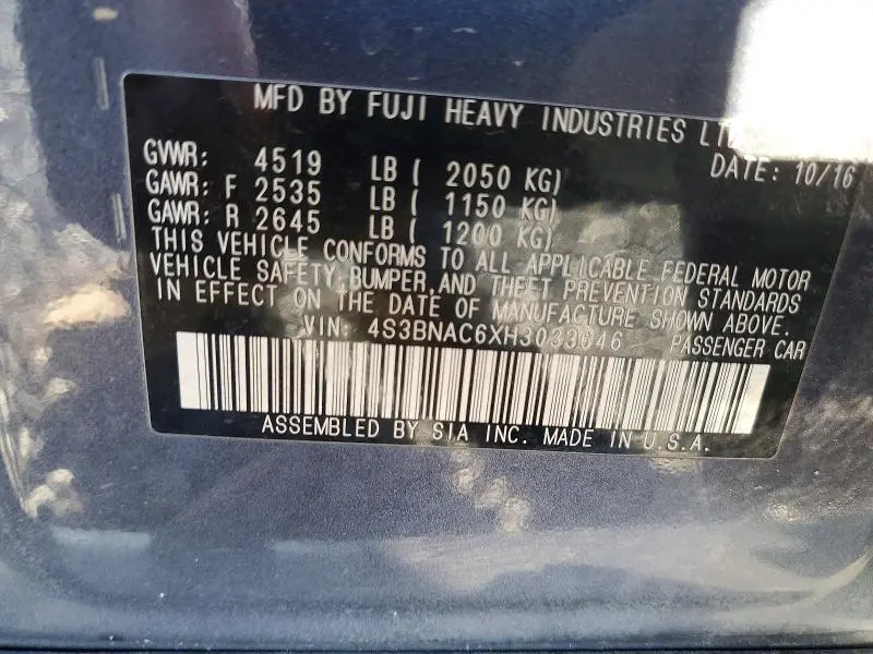 2017 SUBARU LEGACY 2.5I PREMIUM  