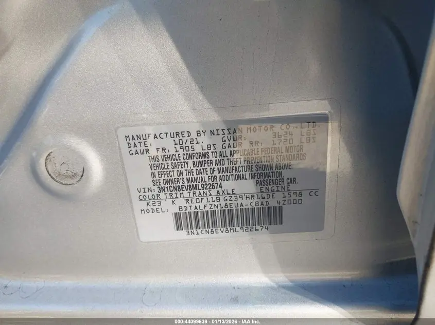 2021 NISSAN VERSA SV XTRONIC CVT