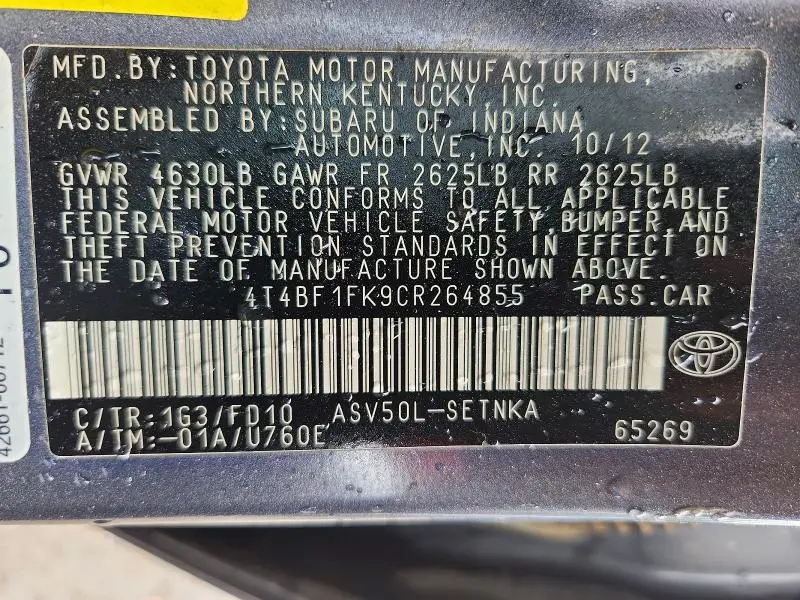 2012 TOYOTA CAMRY LE  