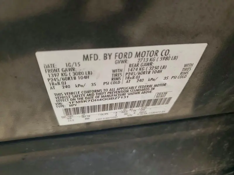 2016 FORD EXPLORER XLT  