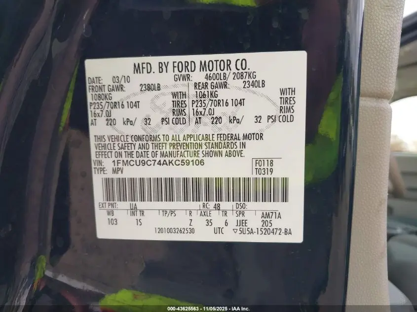 2010 FORD ESCAPE XLS