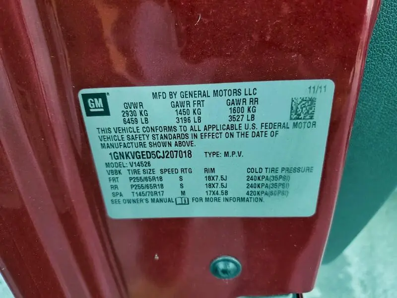 2012 CHEVROLET TRAVERSE LT  