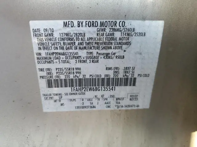 2011 FORD TAURUS SEL  