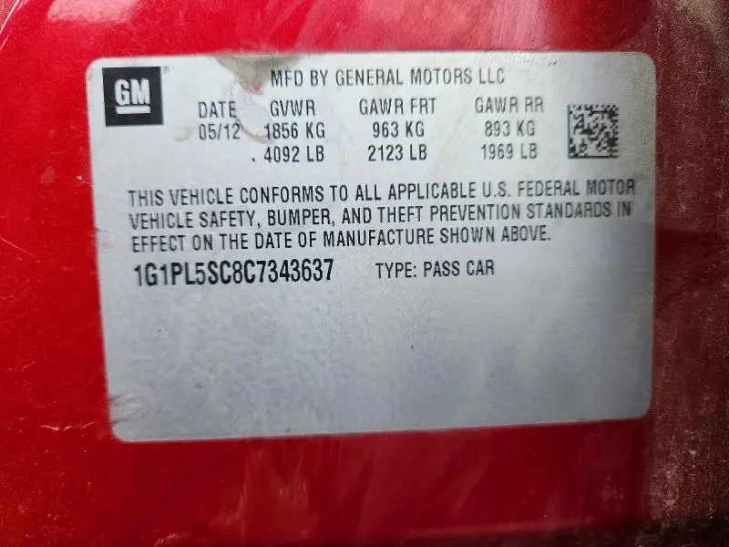 2012 CHEVROLET CRUZE LT  