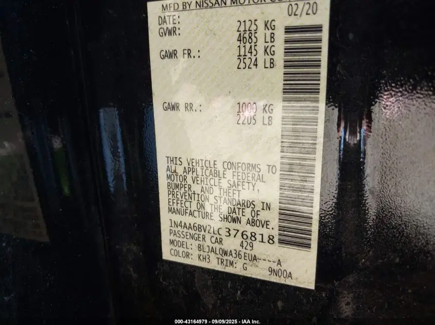 2020 NISSAN MAXIMA S XTRONIC CVT