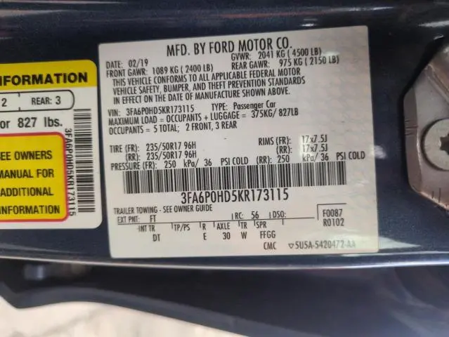 2019 FORD FUSION SE  