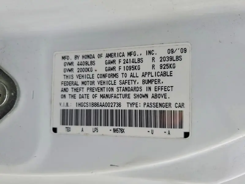 2010 HONDA ACCORD EXL  