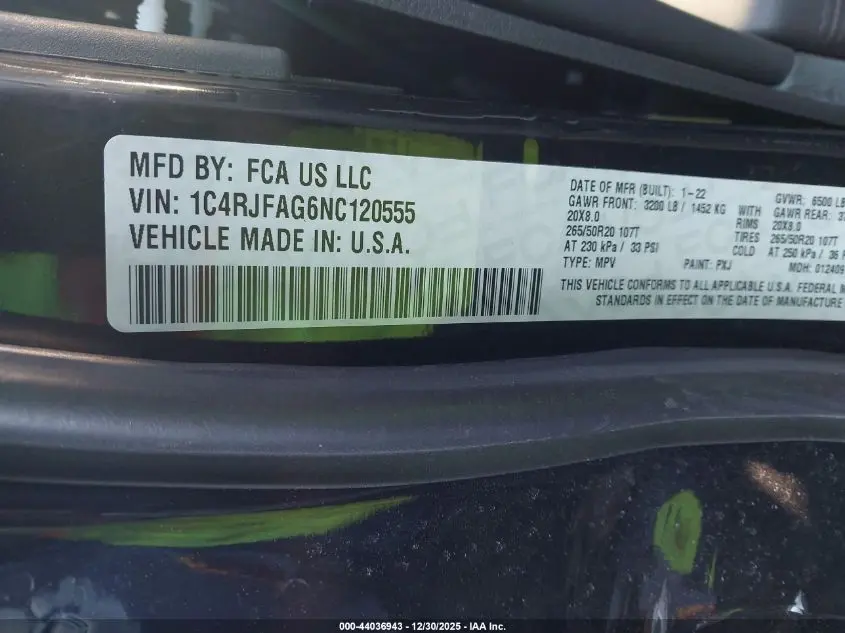 2022 JEEP GRAND CHEROKEE WK LAREDO X 4X4